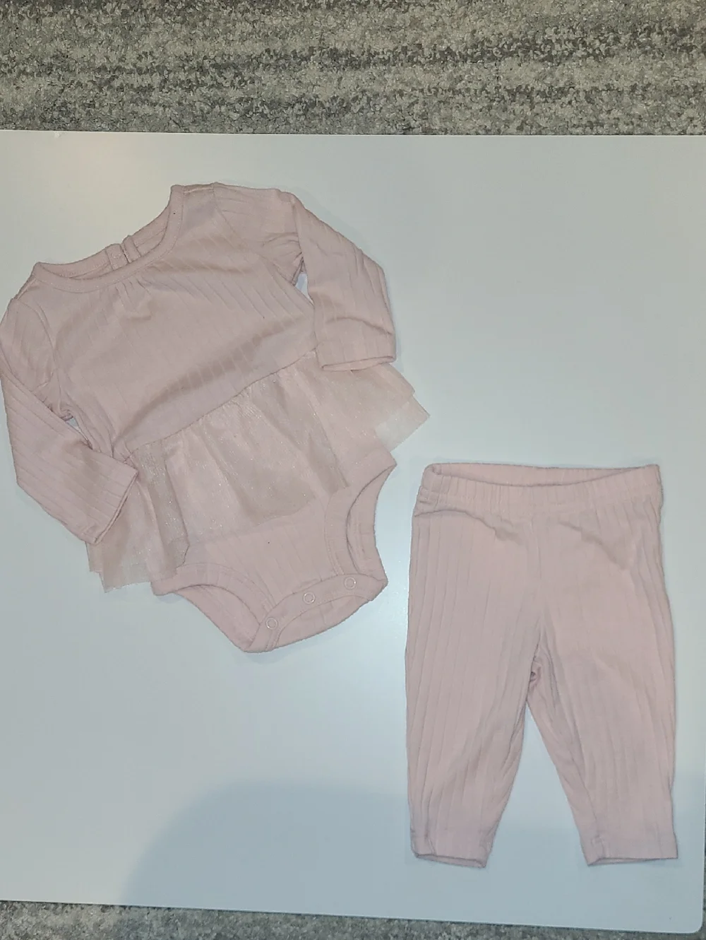 Carters Baby Pink Ribbed Tulle Bodysuit & Leggings Set Size 3 Months
